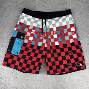 VTG‎ 90s Quiksilver Board Shorts Men 36 Checkerboard Drawstring Surf Sportswear